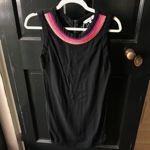 Sandro Black + Pink Beaded Collar Dress
